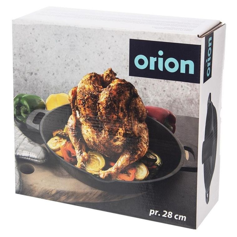 Orion, patelnia ze stojakiem na kurczaka, żeliwna, Litina, 28 cm