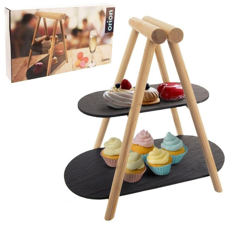 Orion, patera 2-poziomowa drewniana kamienna, 41-24-38.5 cm