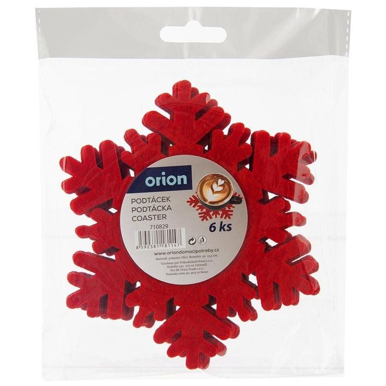 Orion, podstawka pod kubek, filcowa, czerwona płatek śniegu, 6 szt., 13.5 cm
