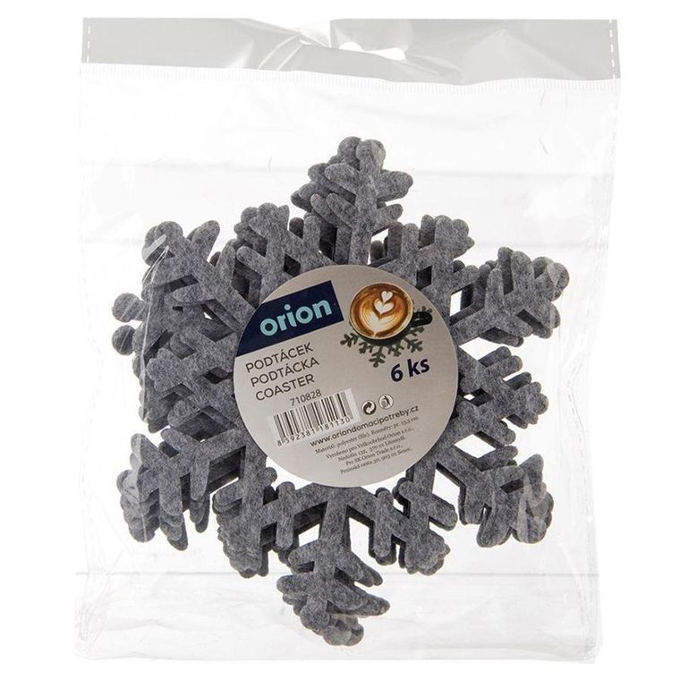 Orion, podstawka pod kubek, filcowa, szary płatek śniegu, 6 szt., 13.5 cm