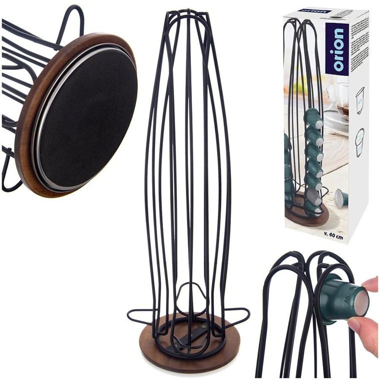 Orion, Radka, stojak na kapsułki do kawy, obrotowy metalowy, czarny, 40 cm