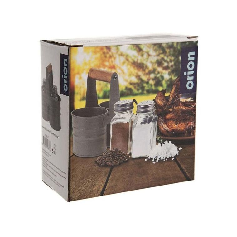 Orion, solniczka i pieprzniczka w stojaku, 3 elementy