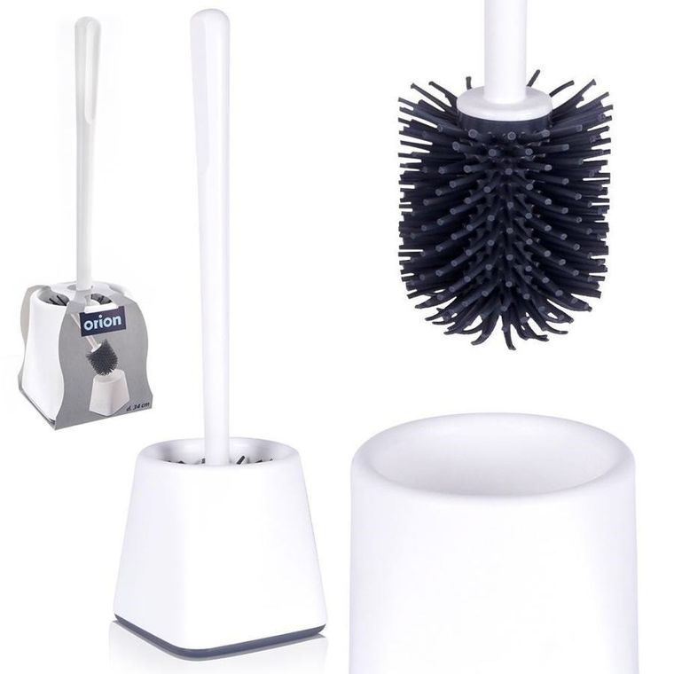 Orion, szczotka do toalety, silikonowa, ze stojakiem, biała