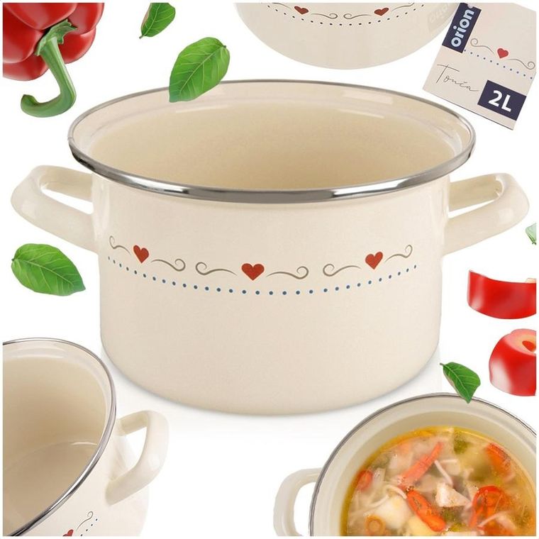 Orion, Tonca, garnek emaliowany, kremowy, 18 cm, 2 l