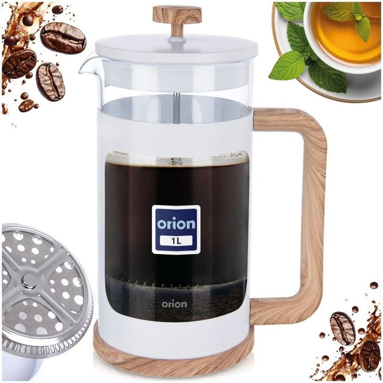 Orion, Whiteline, zaparzacz tłokowy do kawy i herbaty szklany, 1 l