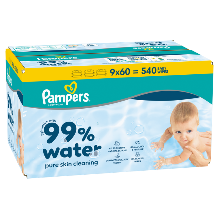 Pampers, 99% Water, chusteczki nawilżane dla dzieci, 9-60 szt.