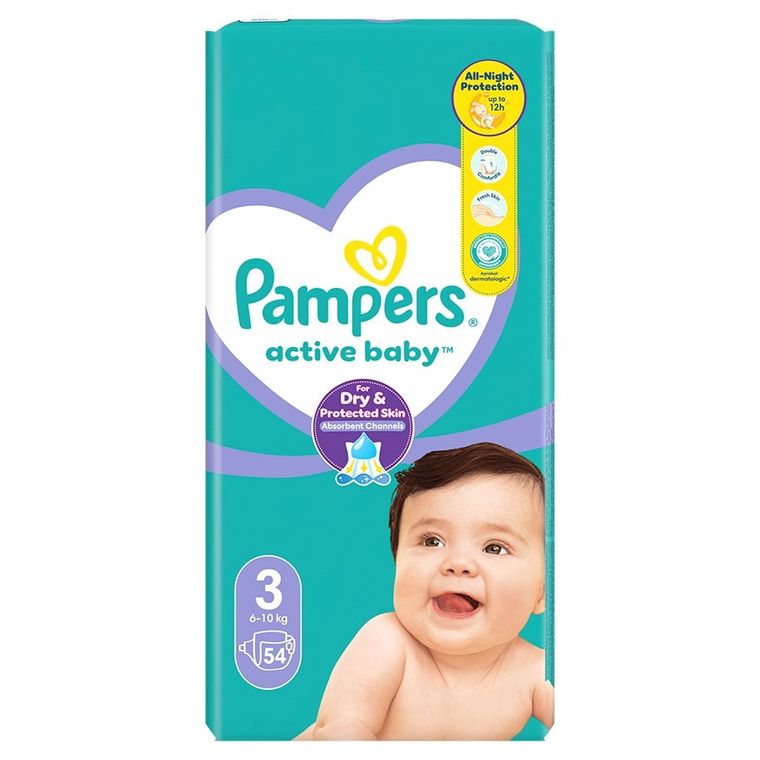 Pampers, Active Baby, pieluchy jednorazowe, rozmiar 3, 6-10 kg, 54 szt.