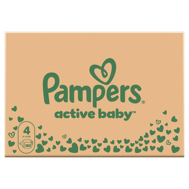 Pampers, Active Baby, pieluchy jednorazowe, rozmiar 4, 9-14 kg, 180 szt.