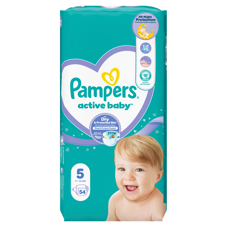 Pampers, Active Baby, pieluszki, rozmiar 5, 11-16 kg, 54 szt.