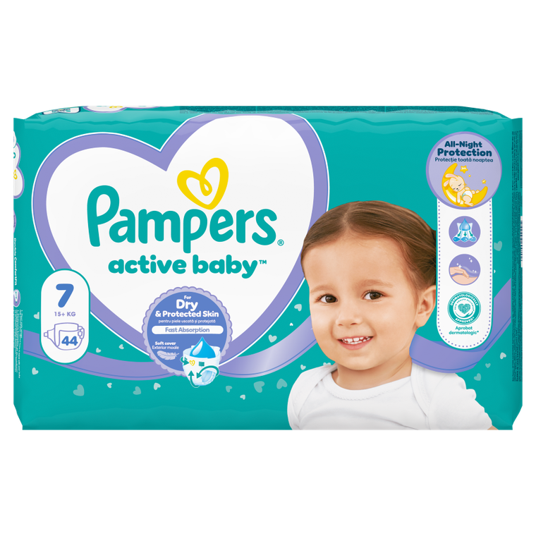 Pampers, Active Baby, pieluszki, rozmiar 7, 15 kg+, 44 szt.