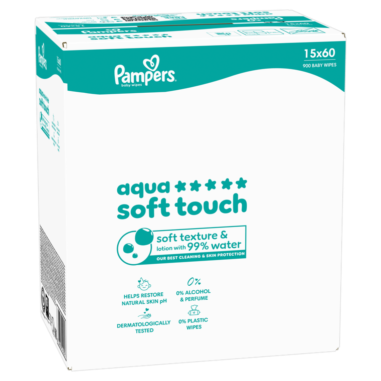 Pampers, Aqua Soft Touch, chusteczki nawilżane dla dzieci, 15-60 szt.