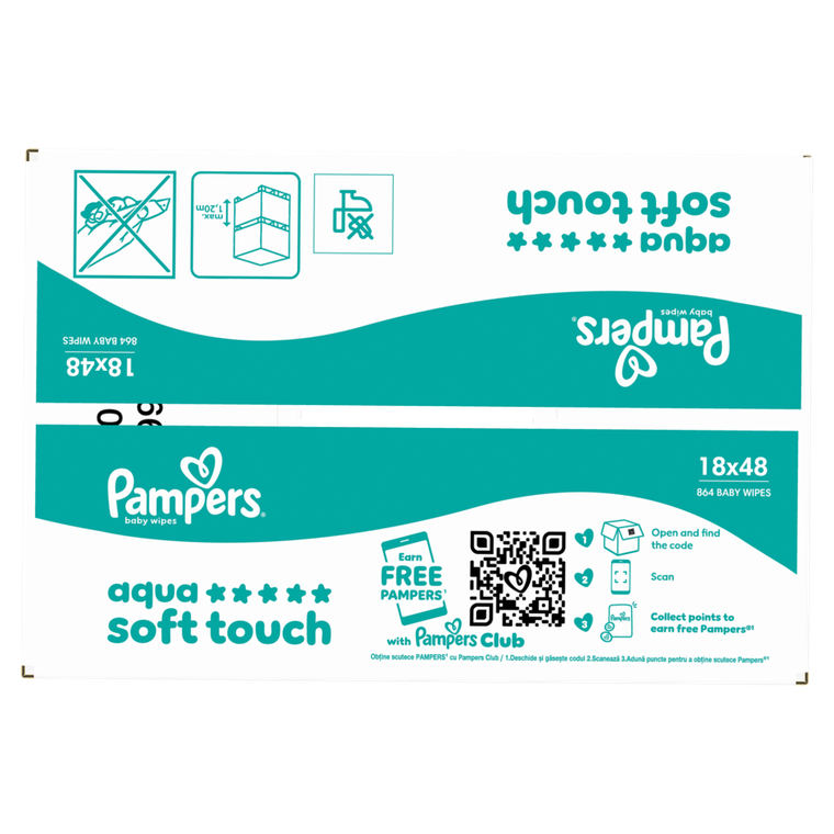 Pampers, Aqua Soft Touch, chusteczki nawilżane dla dzieci, 18-48 szt.