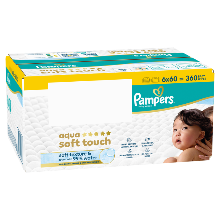 Pampers, Aqua Soft Touch, chusteczki nawilżane dla dzieci, 6-60 szt.