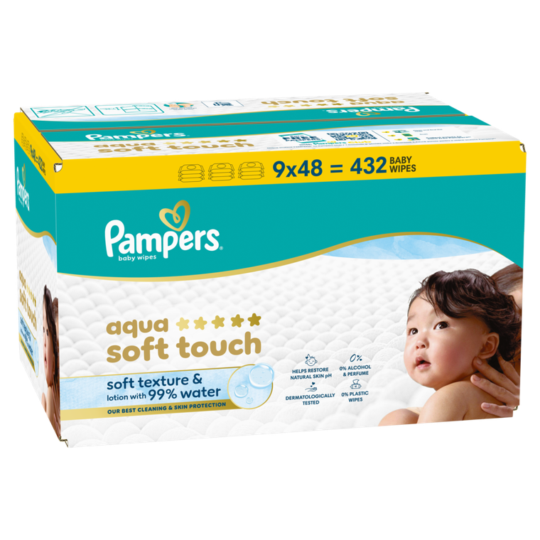 Pampers, Aqua Soft Touch, chusteczki nawilżane dla dzieci, 9-48 szt.