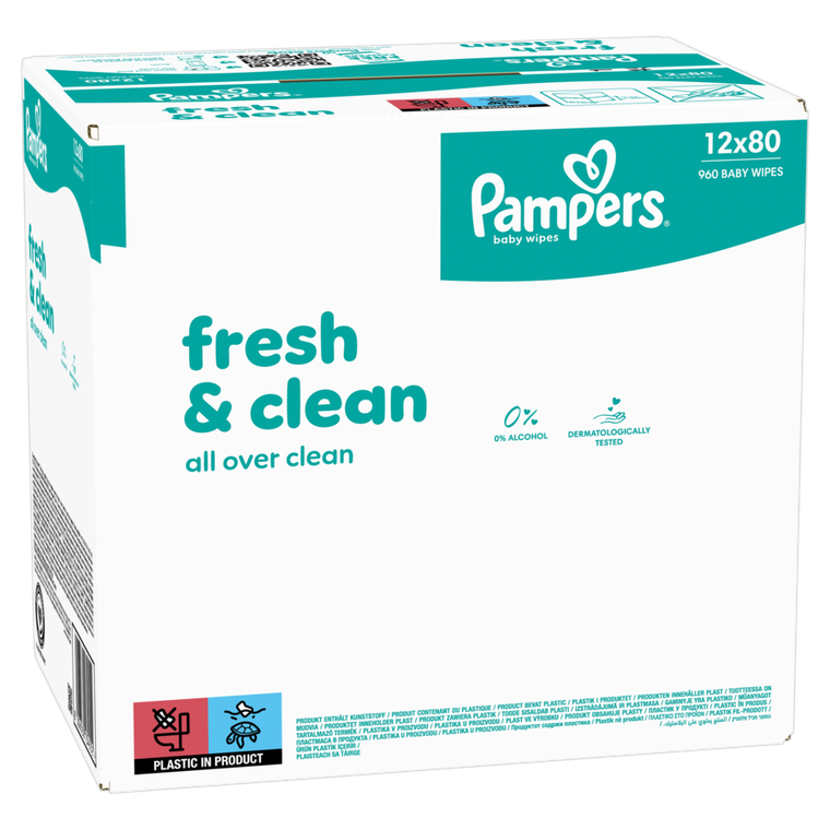 Pampers, Fresh Clean, chusteczki nawilżane dla dzieci, 12-80 szt.