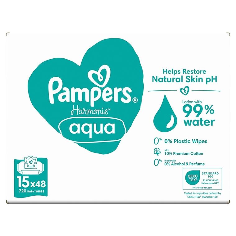 Pampers, Harmonie Aqua, chusteczki nawilżane, 15-48 szt.