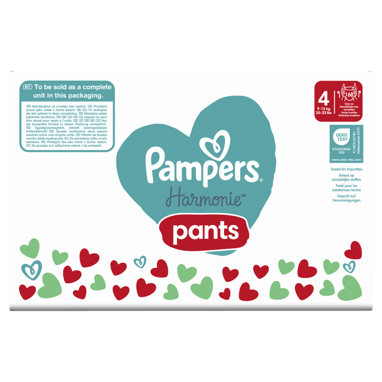 Pampers, Harmonie Baby, pieluchomajtki, rozmiar 4, 9-15 kg, 168 szt.
