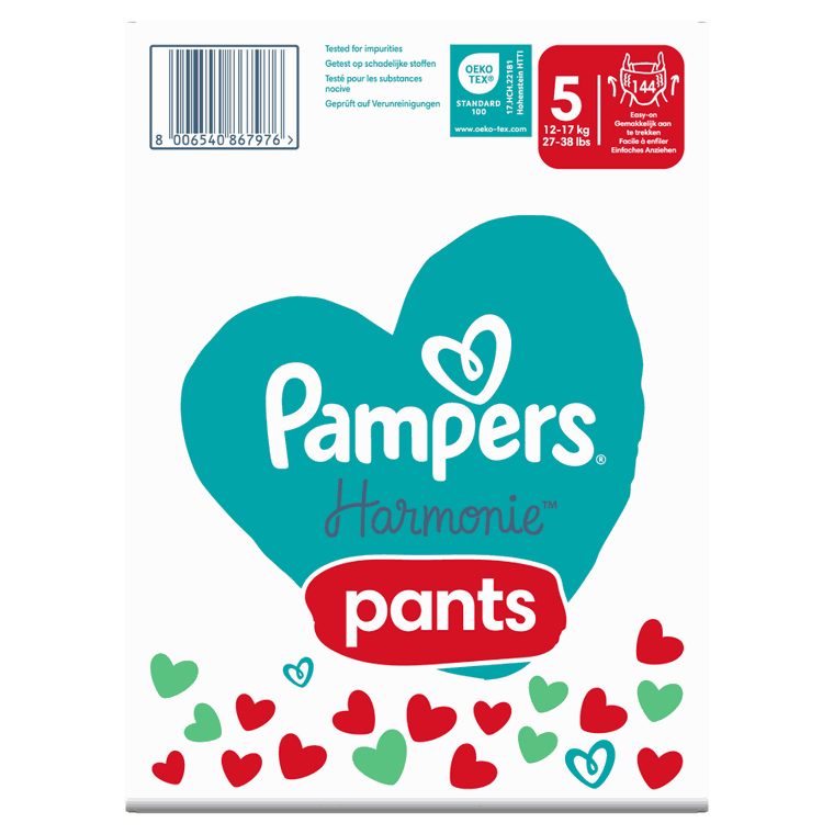 Pampers, Harmonie Baby, pieluchomajtki, rozmiar 5, 12-17 kg, 144 szt