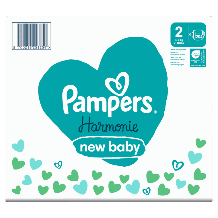 Pampers, Harmonie Baby, pieluchy jednorazowe, rozmiar 2, 4-8 kg, 204 szt.