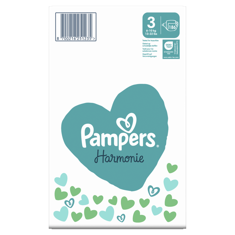 Pampers, Harmonie Baby, pieluchy jednorazowe, rozmiar 3, 6-10 kg, 186 szt.