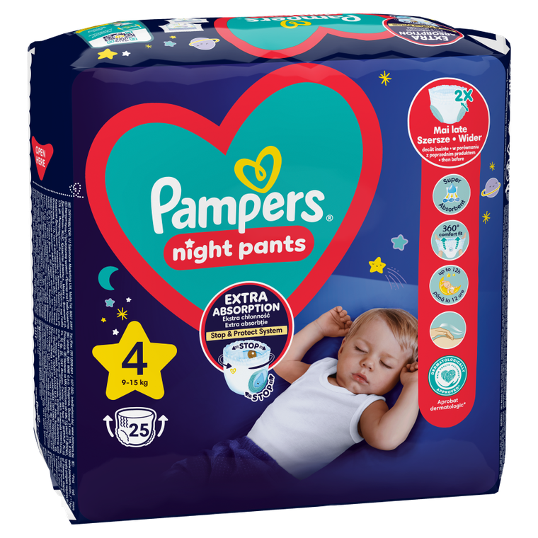Pampers, Night Pants, pieluchomajtki, rozmiar 4, 9-15 kg, 25 szt.