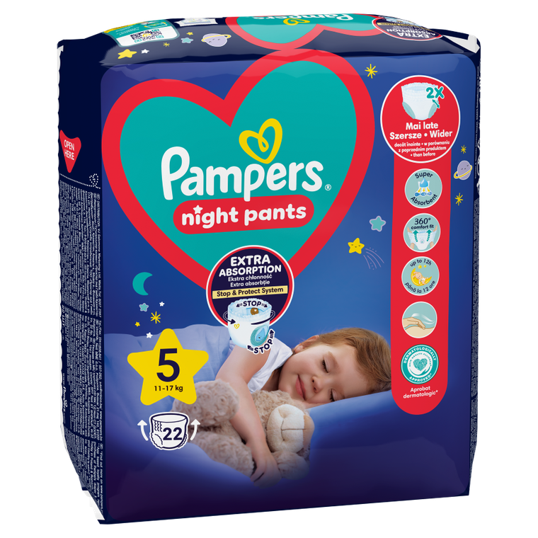 Pampers, Night Pants, pieluchomajtki, rozmiar 5, 12-17 kg, 22 szt.