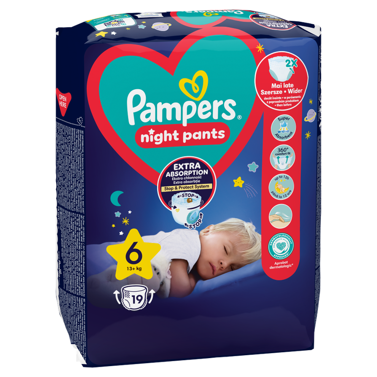 Pampers, Night Pants, pieluchomajtki, rozmiar 6, 15 kg+, 19 szt.