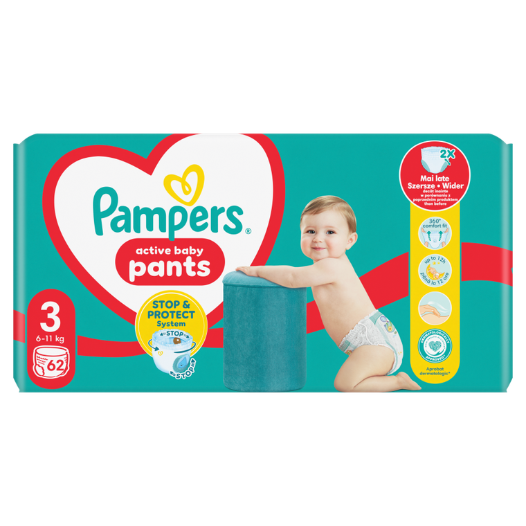 Pampers, Pants, pieluchomajtki, rozmiar 3, 6-11 kg, 62 szt.