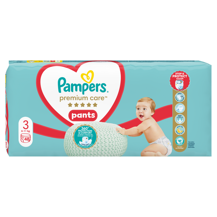 Pampers, Premium Care, pieluchomajtki, rozmiar 3, 6-11 kg, 48 szt.
