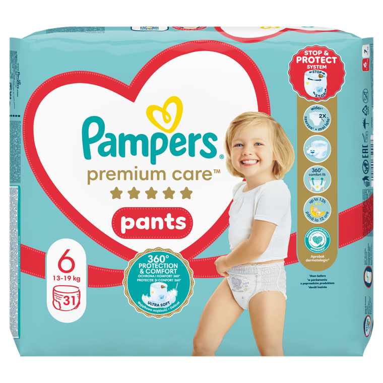 Pampers, Premium Care, pieluchomajtki, rozmiar 6, 13-19 kg, 31 szt.