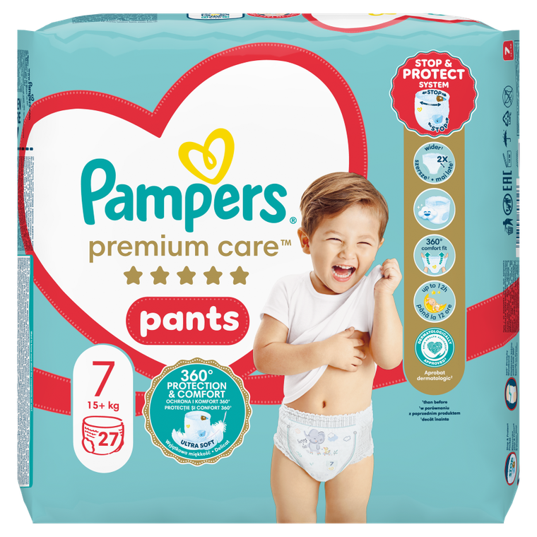 Pampers, Premium Care, pieluchomajtki, rozmiar 7, 15 kg+, 27 szt.