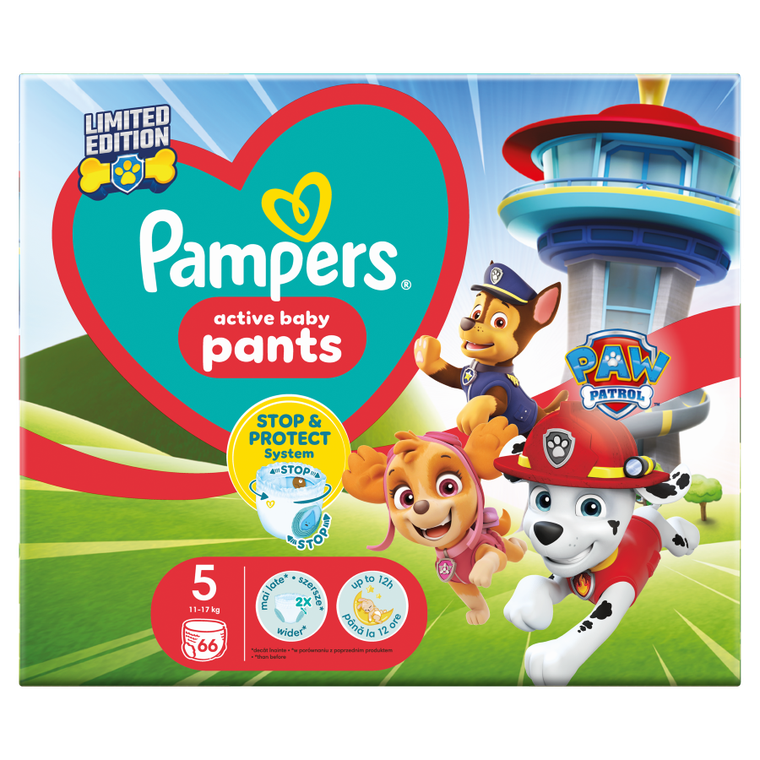 Pampers, Psi Patrol, Pants, pieluchomajtki, rozmiar 5, 12-17 kg, 66 szt.
