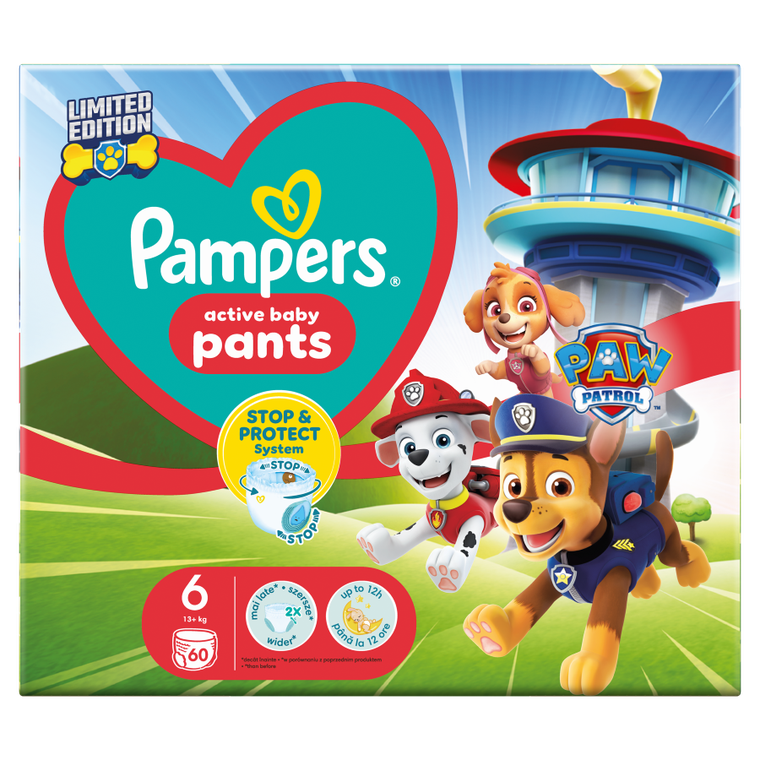 Pampers, Psi Patrol, Pants, pieluchomajtki, rozmiar 6, 13-19 kg, 60 szt.