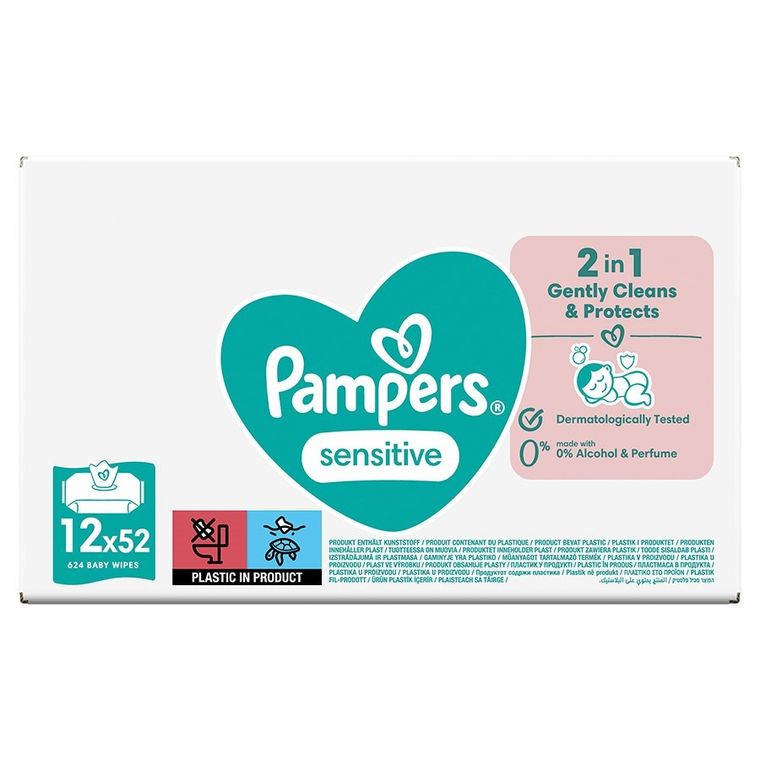 Pampers, Sensitive, chusteczki nawilżane, 12-52 szt.