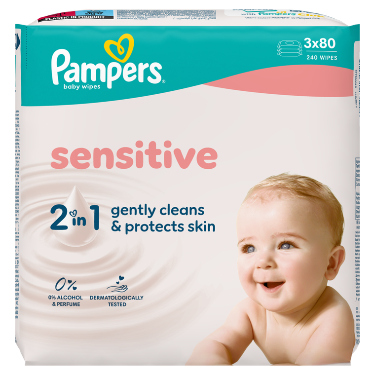Pampers, Sensitive, chusteczki nawilżane dla dzieci, 3-80 szt.
