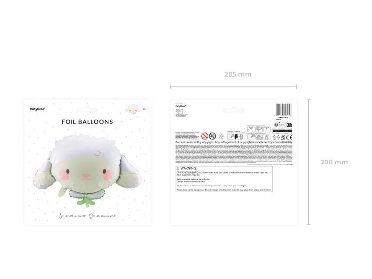 PartyDeco, balon foliowy, owieczka, 87-57,5 cm