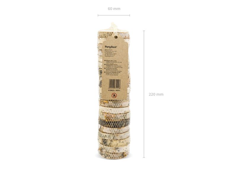 PartyDeco, drewniane wizytówki na stół, średnica 4,5-6,5 cm, 20 szt.