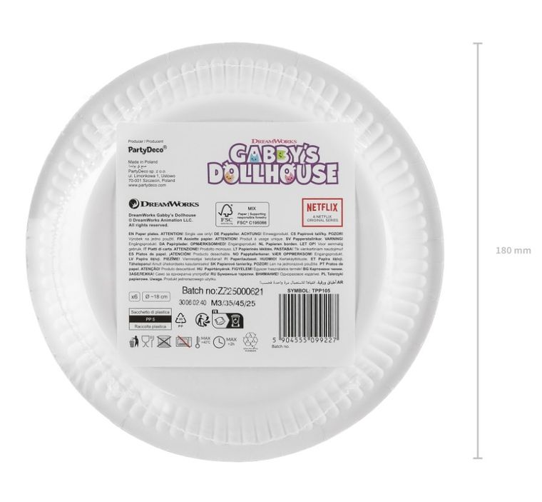PartyDeco, Koci Domek Gabi, talerzyki papierowe, 18 cm, 6 szt.