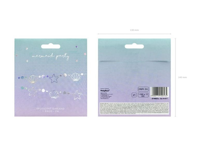 PartyDeco, Mermaid Party, girlanda, dekoracja na urodziny, syrenka, opalizujący, 1, 65 m
