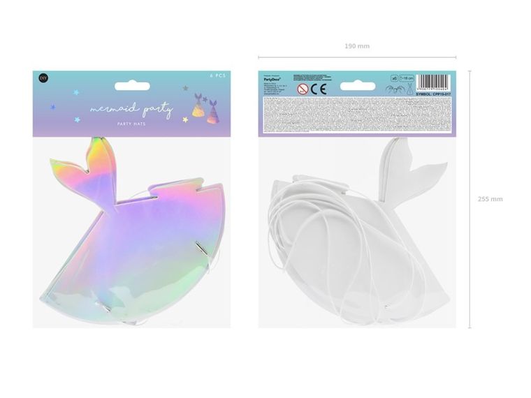 PartyDeco, Mermaid Party, urodzinowe czapeczki syrenka, opalizujący, 18 cm