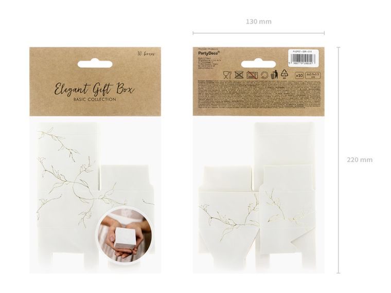 PartyDeco, ozdobne pudełeczka, gałązki, biały, 6-3,5-5,5 cm, 10 szt.
