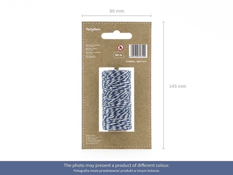 PartyDeco, sznurek piekarski do pakowania prezentów, czarny, 50 m