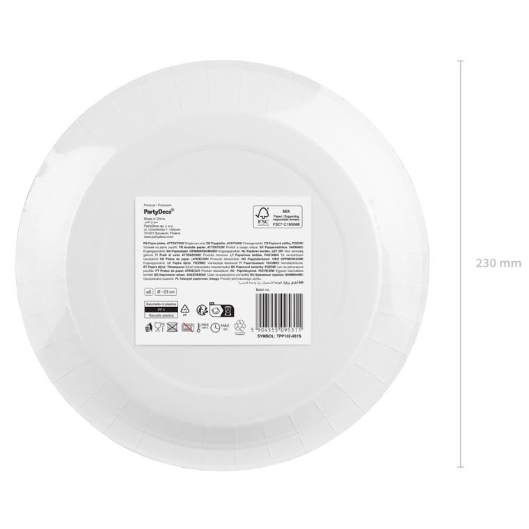 PartyDeco, talerzyki papierowe, jasny różowy, 23 cm, 6 szt.