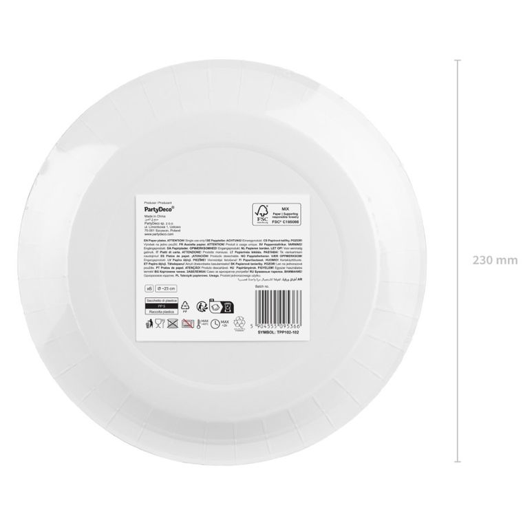 PartyDeco, talerzyki papierowe, jasny zielony, 23 cm, 6 szt.