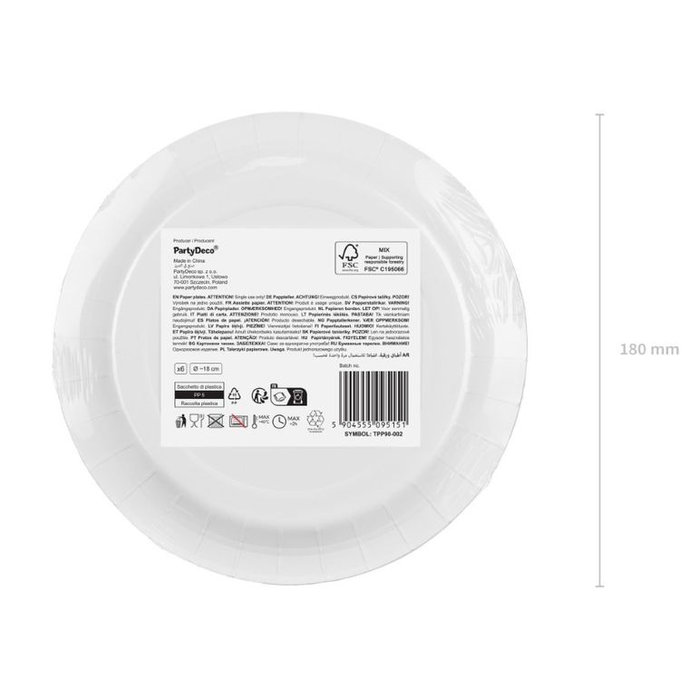 PartyDeco, talerzyki papierowe, lawenda, 18 cm, 6 szt.