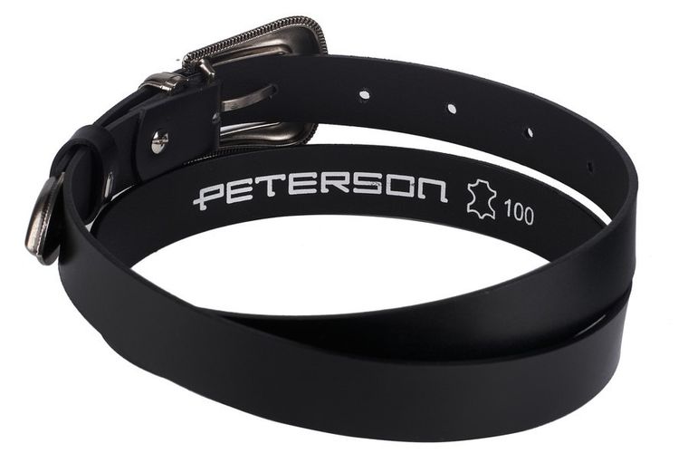 Pasek damski, czarny, skórzany, Peterson