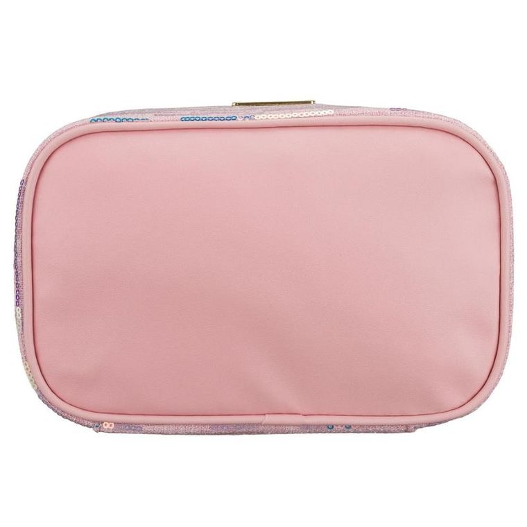 Peterson, kosmetyczka kuferek, cekinowa, różowa