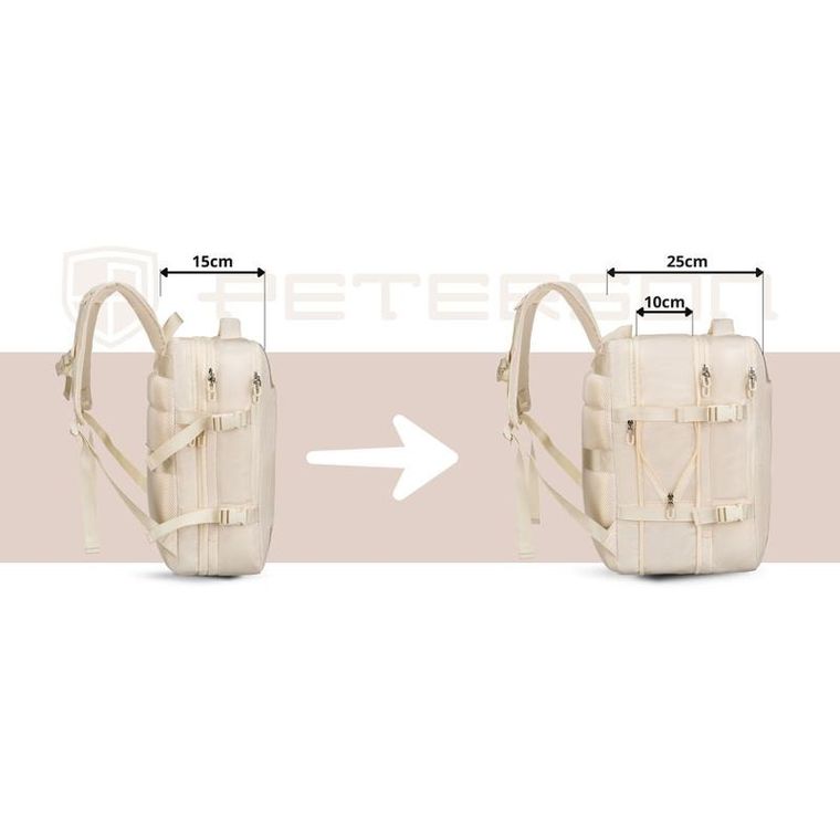 Peterson, plecak podróżny z siatkowaną przegrodą i paskami kompresyjnymi, ecru