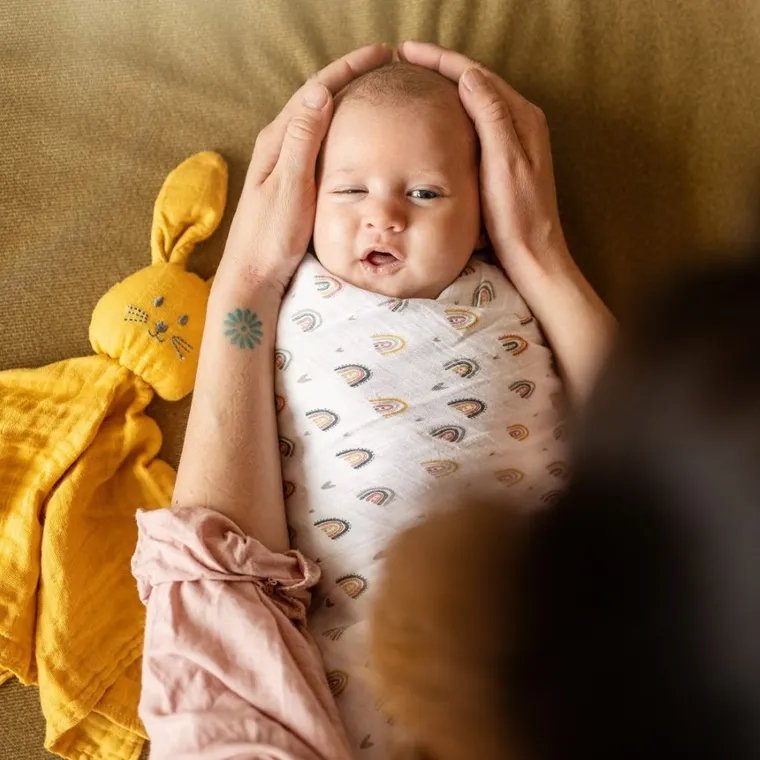 Petite&Mars, Misty, otulacz z muślinu bambusowego, Rose Rainbow, 120-120 cm, 2 szt.
