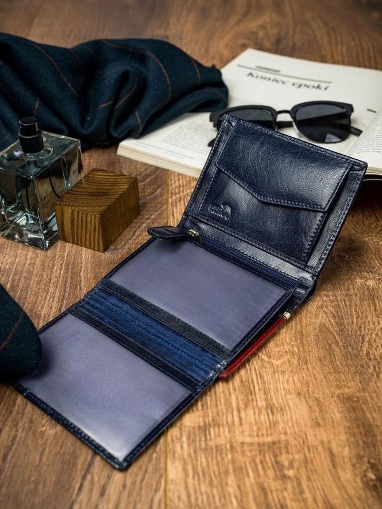 Pionowy portfel męski, dwukolorowy, skóra naturalna HQ, Rovicky